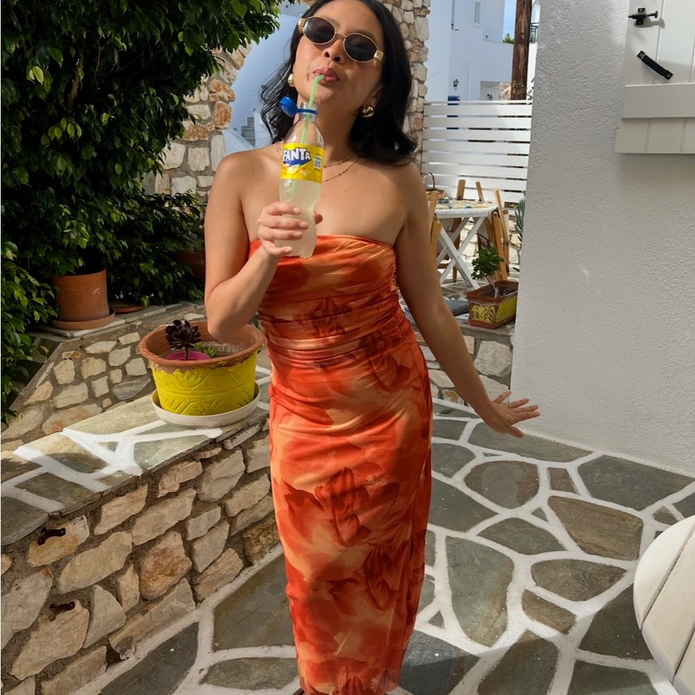 Amazon Orange Strapless Dress